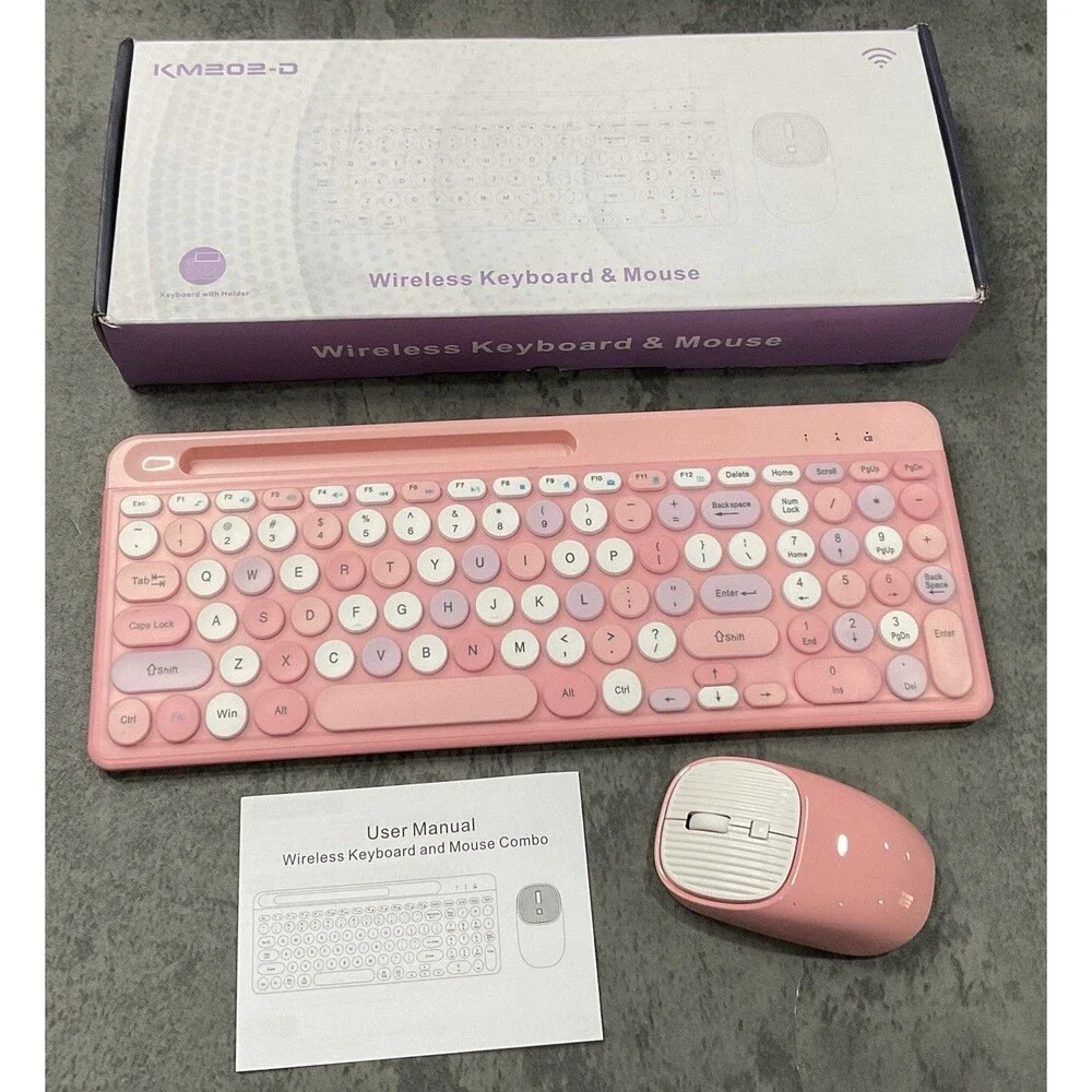 KM202-D Pink Wireless Keyboard And Mouse With Holder